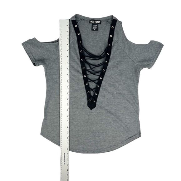 Hot Topic Dark Grey Lace Up Top XS - Picture 3 of 6